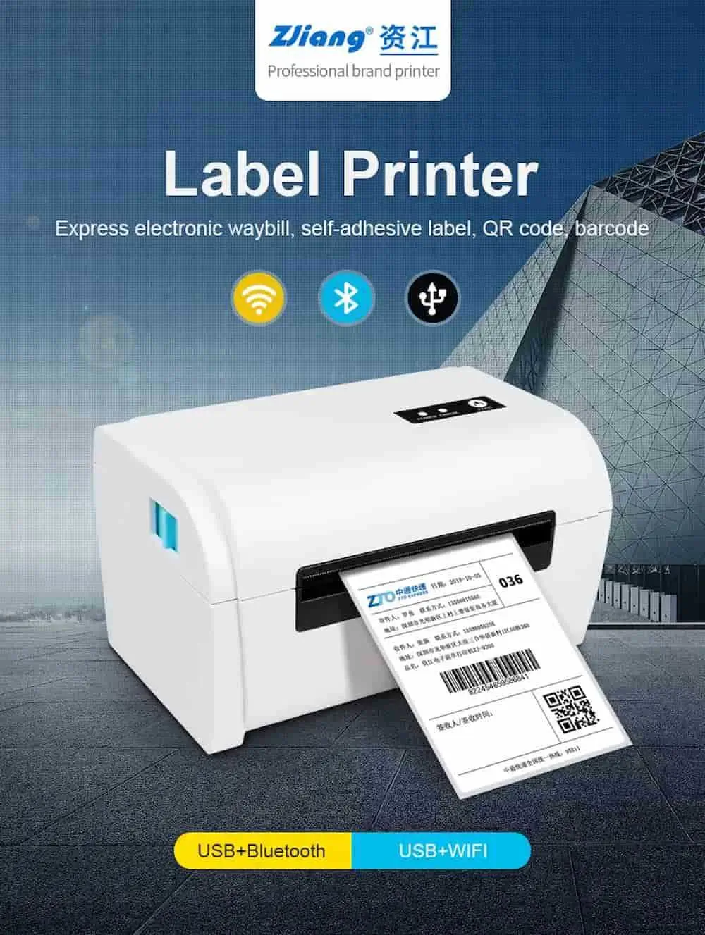 Zjiang ZJ9200 A6 USB+BLUETOOTH Thermal Printer Express Waybill Label Printer Android / IOS
